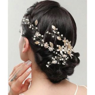 ヘッドドレス ウェディング ヘアアクセサリー ゴールド パール 花 リーフ (ヘッドドレス/ドレス)