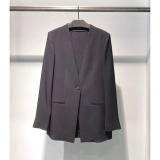 セオリー(theory)のtheory 22SS Crepe ウォッシャブル　ノーカラージャケット　黒　0(ノーカラージャケット)