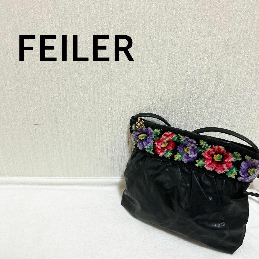 【美品】FEILER フェイラー　2way ショルダーバッグ　花柄　ブラック