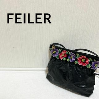 フェイラー(FEILER)の美品✨FEILERフェイラーショルダーバッグハンドバッグブラック黒花柄(ショルダーバッグ)