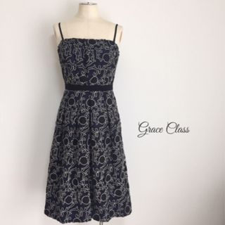 グレースクラス(Grace Class)の【新品】定価45360円 Grace Class★ラメ刺繍ベアワンピース(ミディアムドレス)