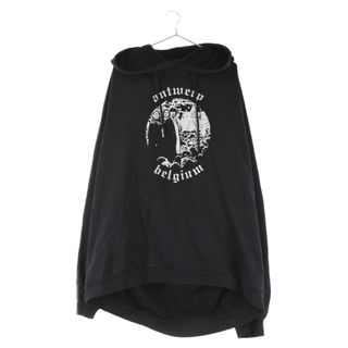 ラフシモンズ 202-175D OVERSIZED UNIVERSITY POPOVER HOODY ダメージ加工ロゴワッペンユニバーシティプリントパーカー メンズ M