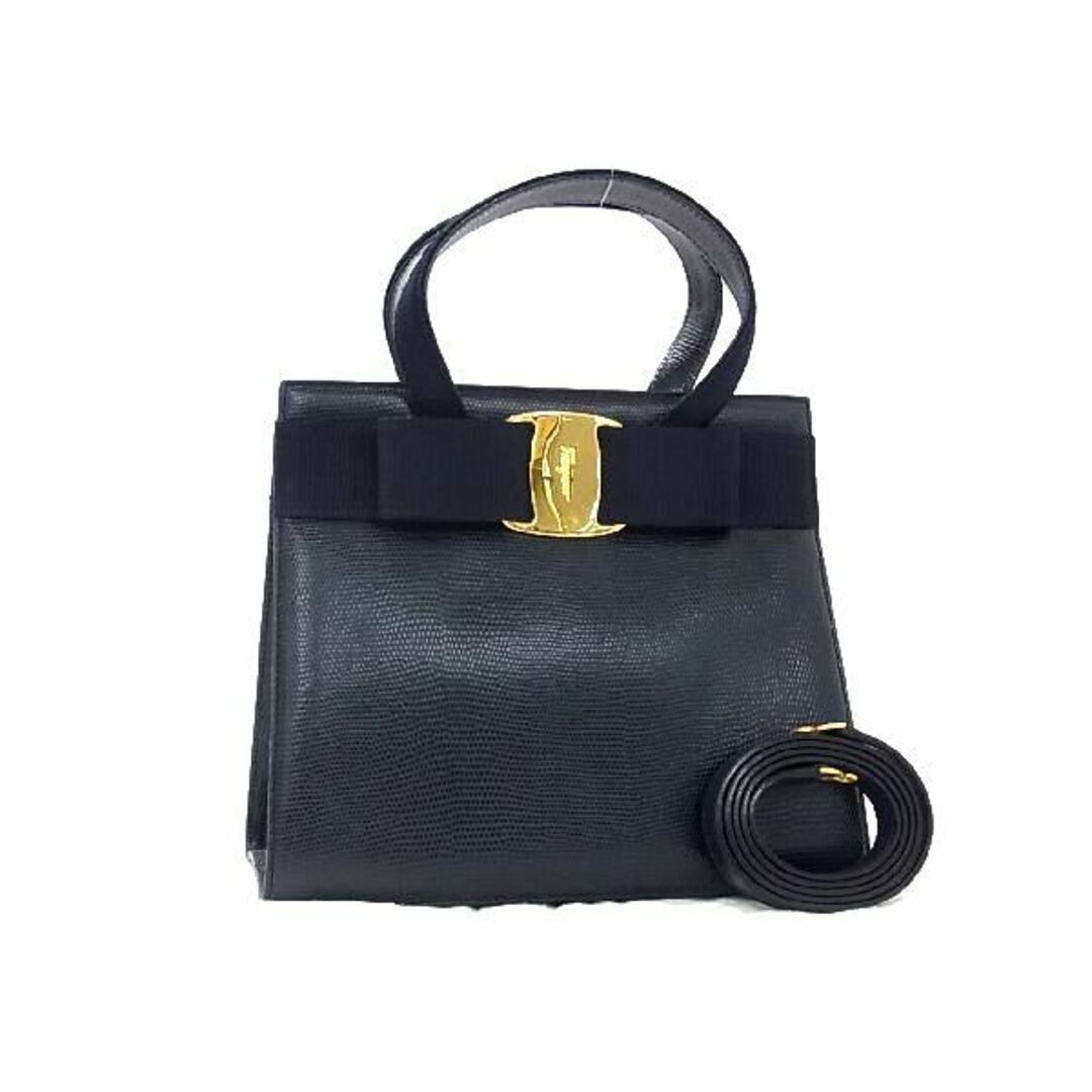 ■極美品■ SalvatoreFerragamo フェラガモ BA214178 ヴァラリボン リザード型押しレザー 2WAY ハンドバッグ ショルダー AV0099Aランクライン