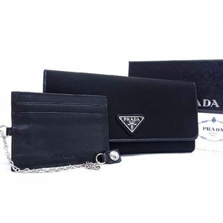 プラダ(PRADA)の■極美品■ PRADA プラダ テスートナイロン カードケース付き 二つ折り 長財布 ウォレット 小銭入れ 札入れ ブラック系 AR9616 (財布)