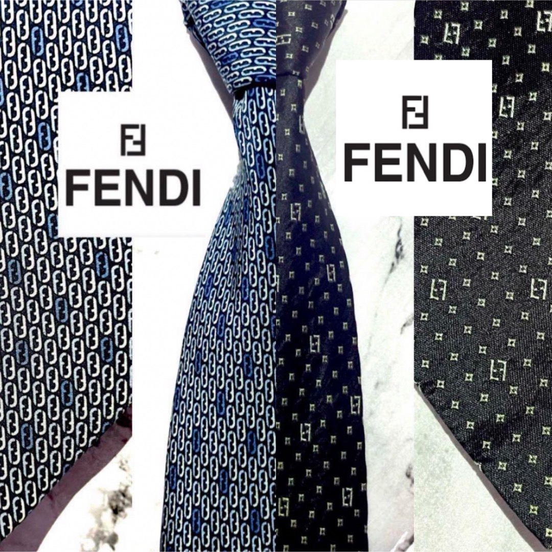 【フェンディF柄総柄2ネクタイセット】FENDI 高級ネクタイ　シルク100
