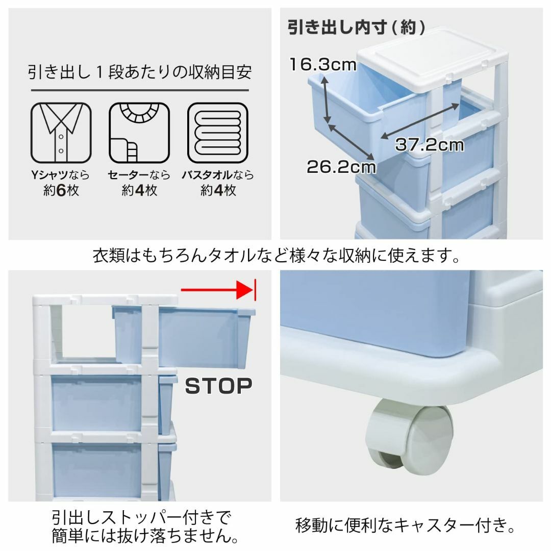 【色: ブルー】JEJ SEEDSシーズ スリムチェスト 4段 キャスター付き  インテリア/住まい/日用品のベッド/マットレス(その他)の商品写真