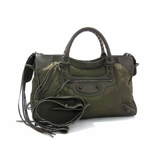 バレンシアガ(Balenciaga)の■極美品■ BALENCIAGA バレンシアガ 115748 ザ・シティ ナイロン×レザー ミラー付き 2WAY ハンドバッグ ショルダー カーキ系 BG1376(ハンドバッグ)