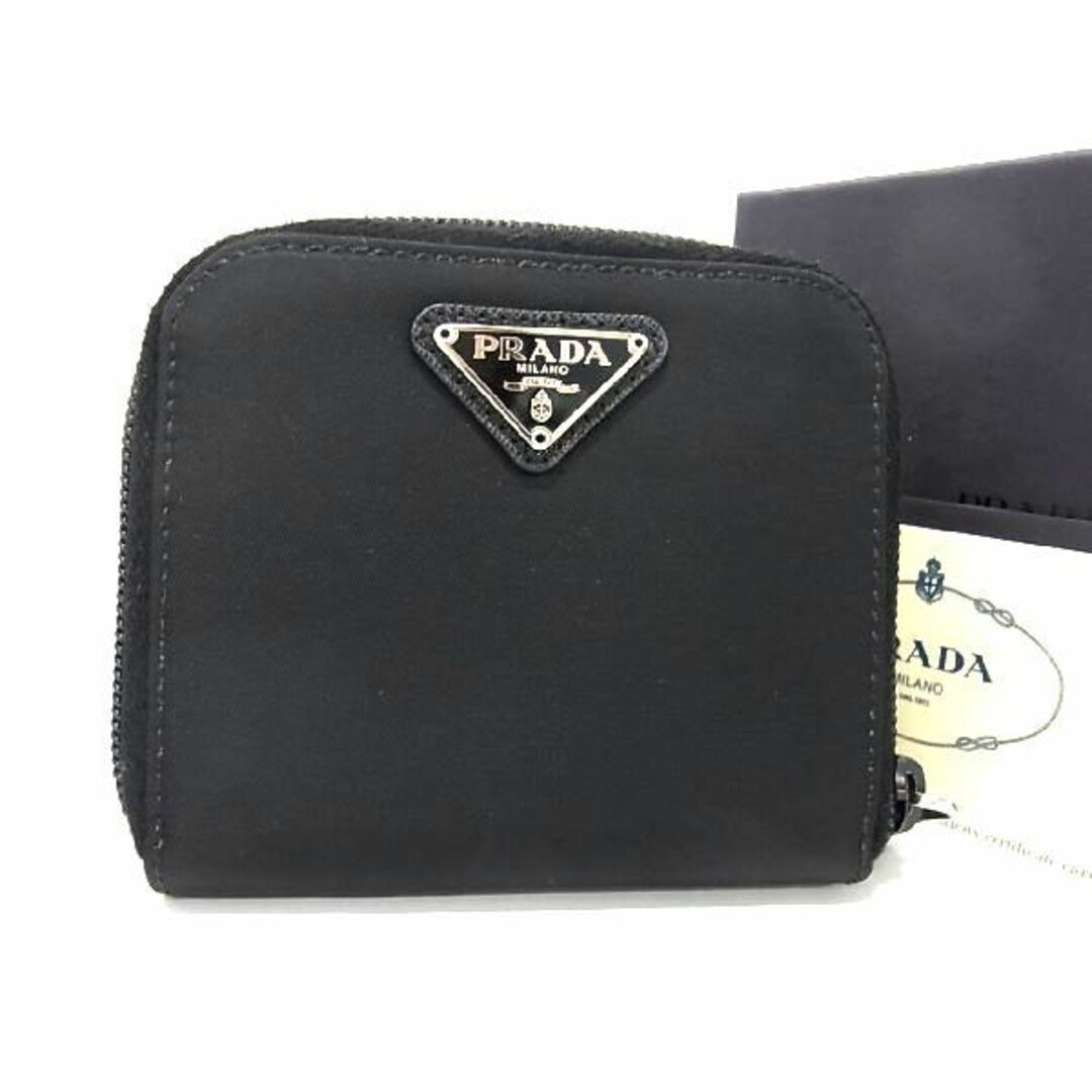 ■極美品■ PRADA プラダ テスートナイロン ラウンドファスナー 二つ折り 財布 ウォレット 小銭入れ 札入れ ブラック系 AP9517