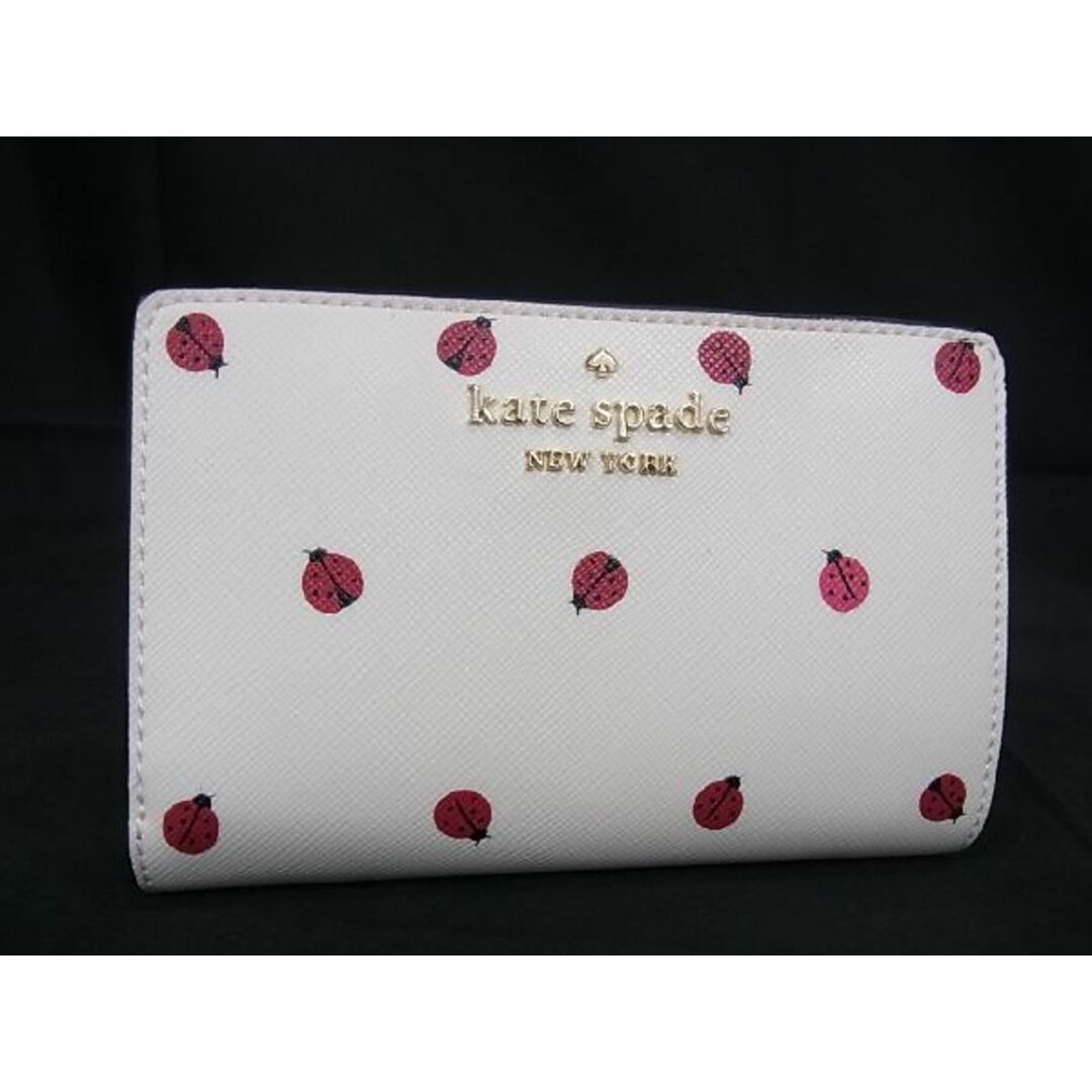 ■新品■未使用■ kate spade ケイトスペード KB492 ステイシー レザー てんとう虫 二つ折り 財布 ウォレット アイボリー系 BF3618新品