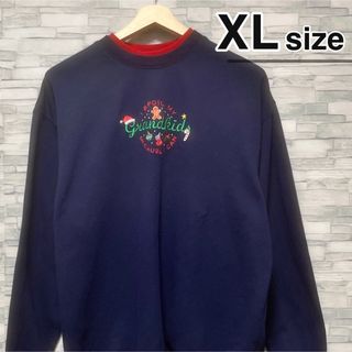 アートヴィンテージ(ART VINTAGE)のスウェット　裏起毛　XL　ネイビー　クリスマス　刺繍　USA古着　Vintage(スウェット)