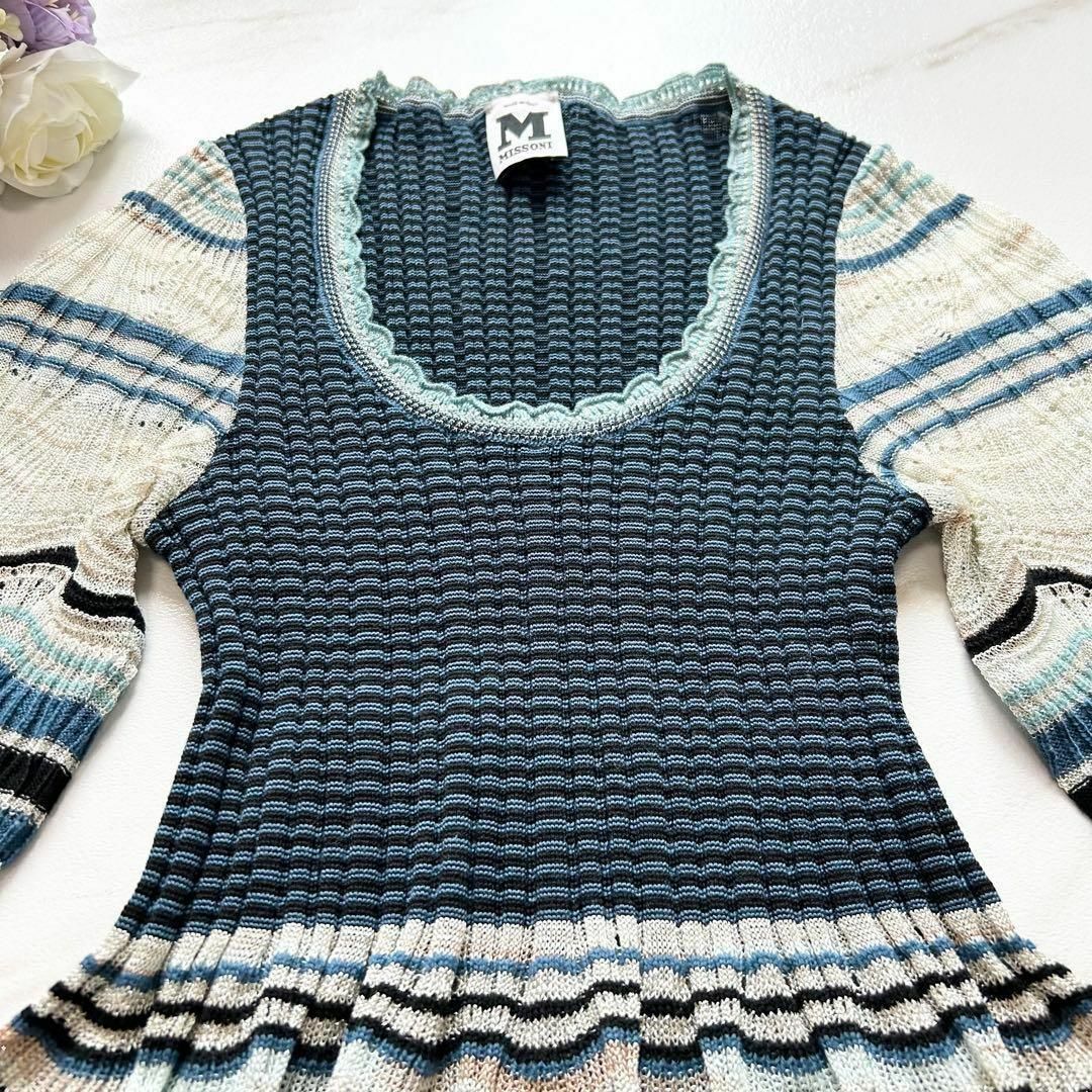 極美品 MISSONI エムミッソーニ サマーニットチュニック ミニワンピ 38-