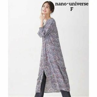 ナノユニバース(nano・universe)の✨新品 ナノユニバース ペイズリープリントガウンワンピース F ブルー 長袖(ロングワンピース/マキシワンピース)