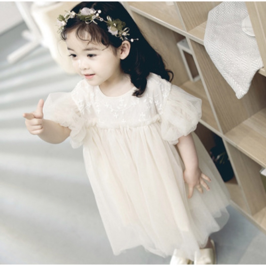 90cm 韓国子供服 レース チュール ワンピース ふわふわ バースデー キッズ キッズ/ベビー/マタニティのキッズ服女の子用(90cm~)(ワンピース)の商品写真