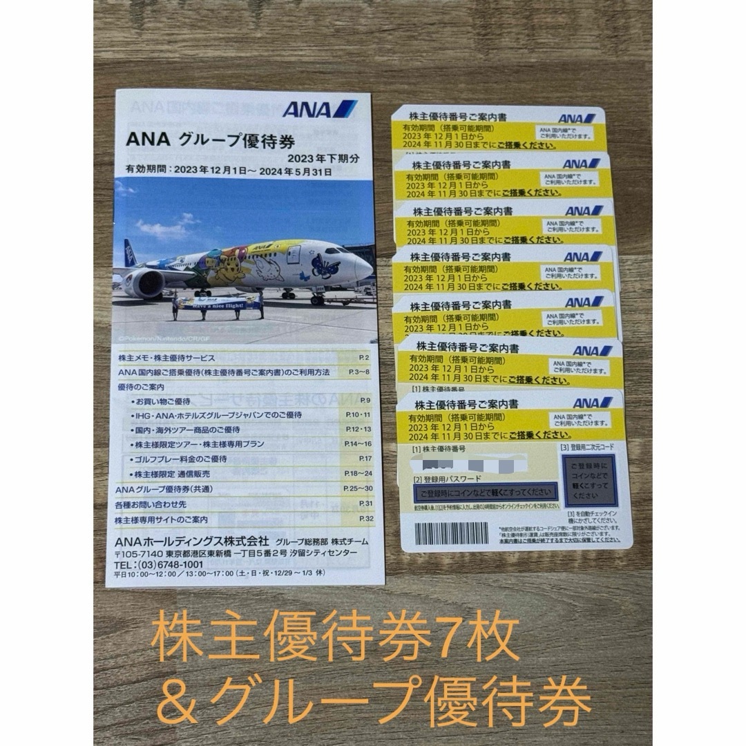 ANA(全日本空輸)(エーエヌエー(ゼンニッポンクウユ))のANA株主優待券7枚&グループ優待券付冊子 チケットの乗車券/交通券(航空券)の商品写真