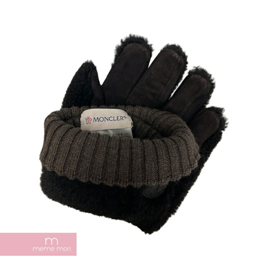 MONCLER(モンクレール)のMONCLER Gloves H20913A00005 モンクレール グローブ レザー手袋 ボア切替 ロゴパッチ ダークブラウン サイズL 【231109】【中古-B】【me04】 メンズのファッション小物(手袋)の商品写真