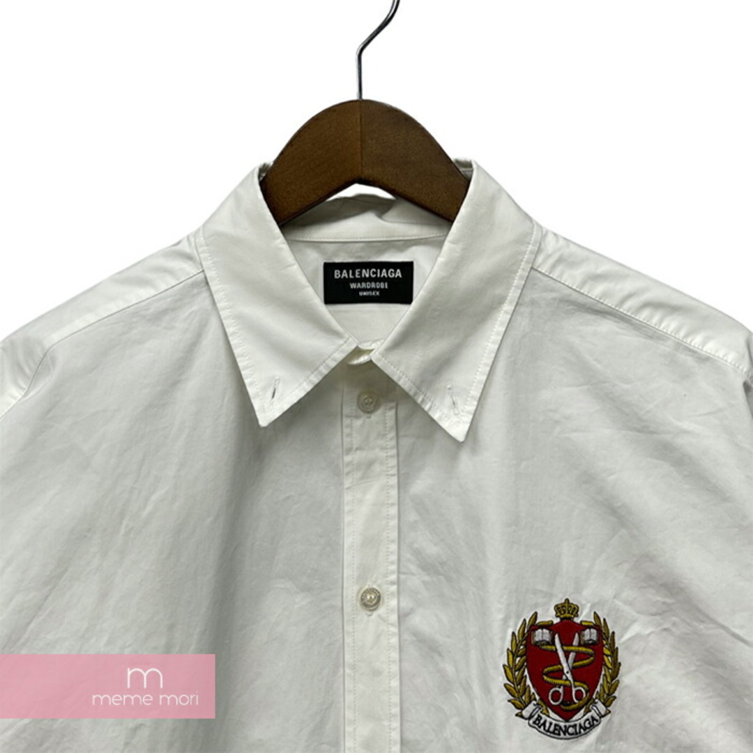 BALENCIAGA 2022SS College Large Fit Shirt 675607 TYB18 バレンシアガ カレッジラージフィットシャツ ボタンダウン オーバーサイズ 長袖 刺繍 ホワイト サイズ37【231110】【-B】【me04】