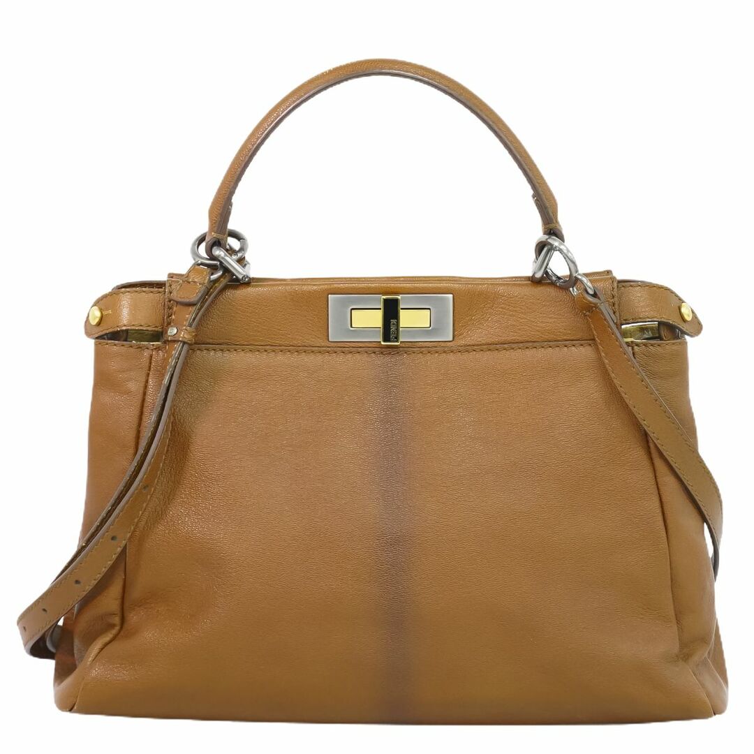 バッグ本物 フェンディ FENDI ピーカブー 2WAY ショルダーバッグ ハンドバッグ ポシェット レザー ブラウン 8BN226 Peekaboo バッグ