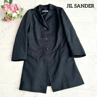 ジルサンダー(Jil Sander)の極美品 JIL SANDER シルク混 サテン ロングジャケット 薄手 36(テーラードジャケット)