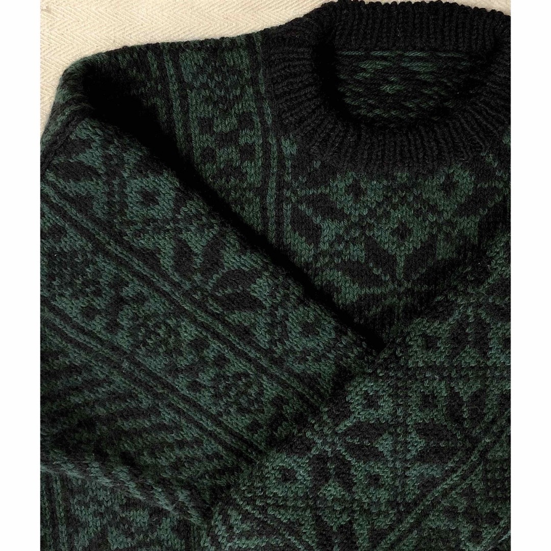 ウール100% 手編み　ノルディックセーター　黒緑　伝統柄　編み込み　 メンズのトップス(ニット/セーター)の商品写真