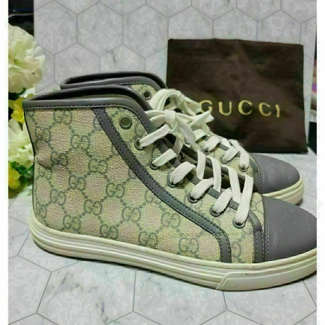 GUCCI ロゴ 総柄 グレー ハイカットスニーカー パンプス お洒落 おでかけ