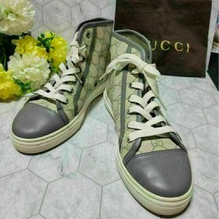 GUCCI ロゴ 総柄 グレー ハイカットスニーカー パンプス お洒落 おでかけ