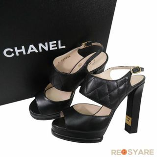 CHANEL☆シャネル・レザー メタルココマーク ストラップ サンダル(36)-