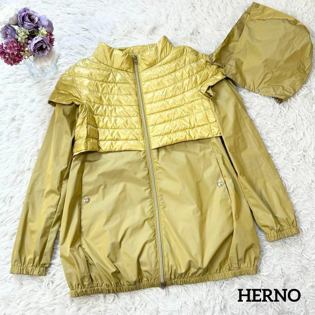 HERNO - 極美品 HERNO 異素材コンビ フード着脱 ライトダウン