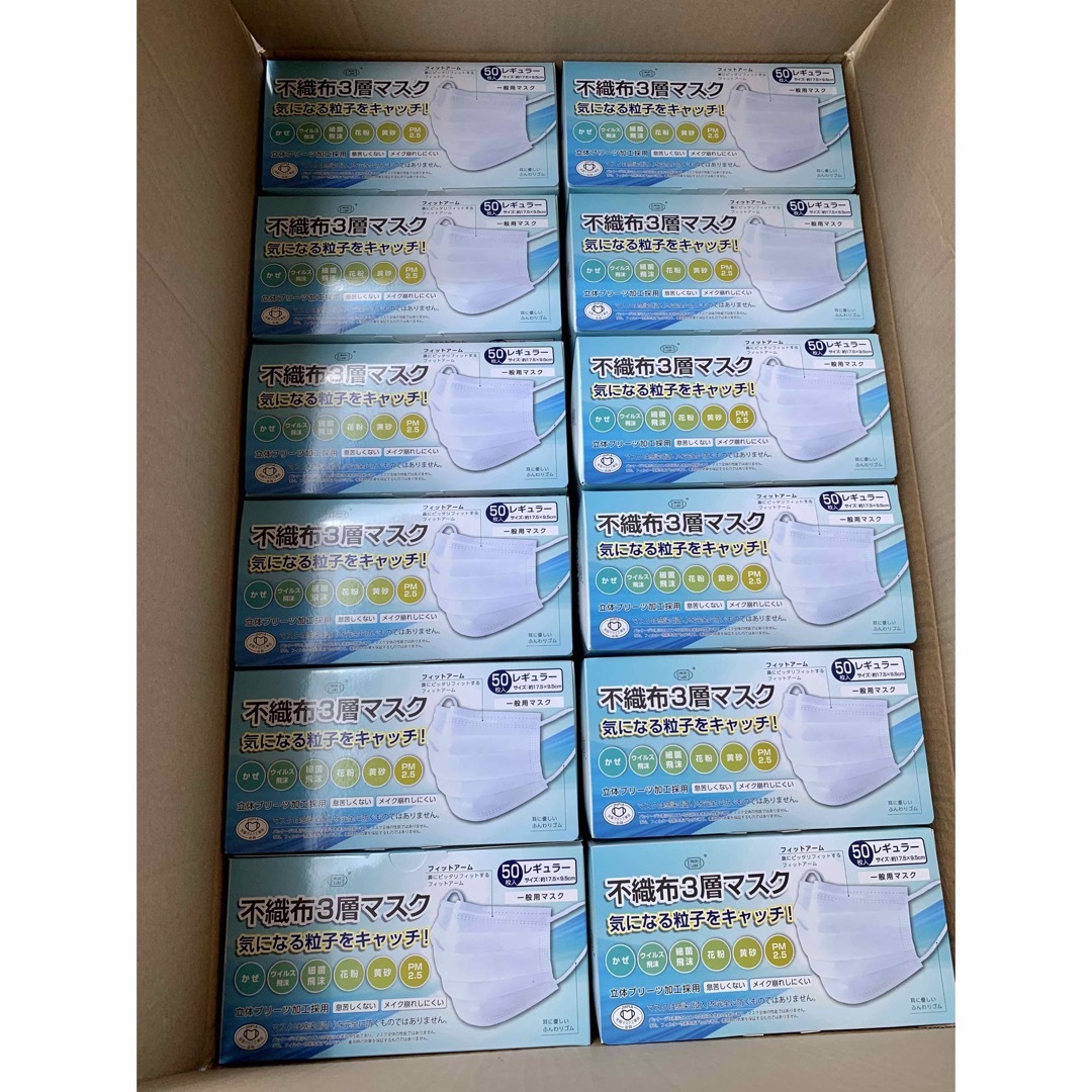 不織布 富士3層マスク レギュラー50枚入 24箱セット 1200枚 インテリア/住まい/日用品の日用品/生活雑貨/旅行(日用品/生活雑貨)の商品写真
