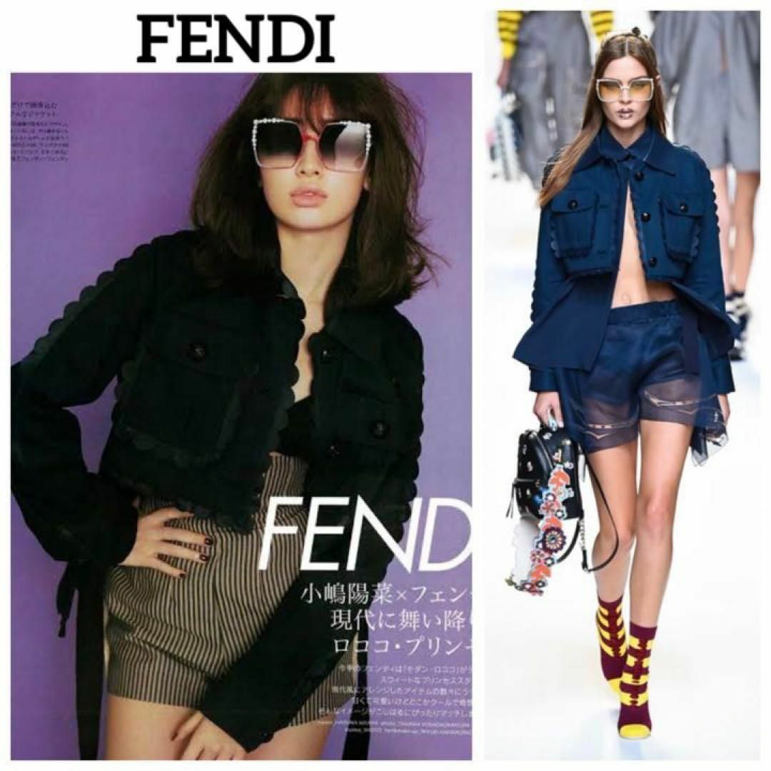 極美品 FENDI 雑誌掲載♡スカラップレザーフリル ショートジャケット ブルー | フリマアプリ ラクマ