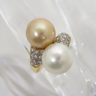 【Jewelry】K18YG パールリング D.0.50ct 12号 12g/br3145kt(リング(指輪))