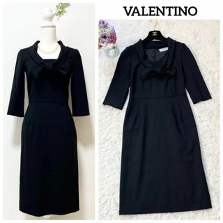 高級✨美品✨VALENTINO ワンピース 半袖 グレー 黒 リボン