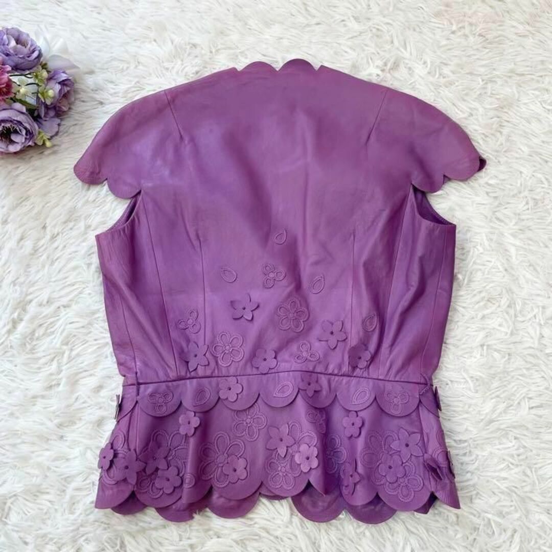 美品 Christian Dior スカラップフリル フラワー ラムレザーベスト