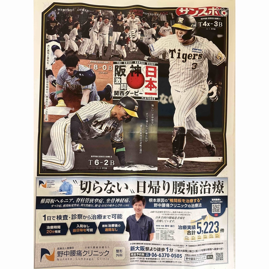 阪神タイガース(ハンシンタイガース)の阪神タイガース38年ぶり日本一　号外 スポーツ/アウトドアの野球(記念品/関連グッズ)の商品写真