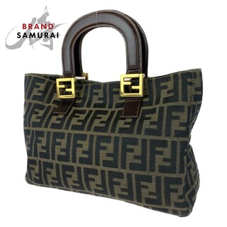 フェンディ(FENDI)のFENDI フェンディ ズッカ柄 カーキ ブラウン 茶 ゴールド金具 キャンバス /レザー トートバッグ ハンドバッグ レディース 403881 【中古】(トートバッグ)