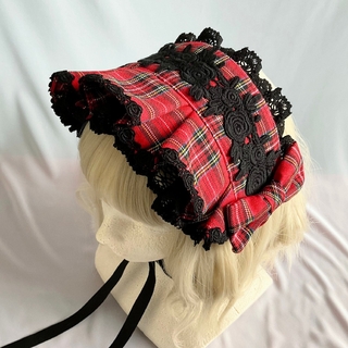 【まゆぅさま専用】タータンチェックのヘッドドレス&ミニネクタイ 赤×黒