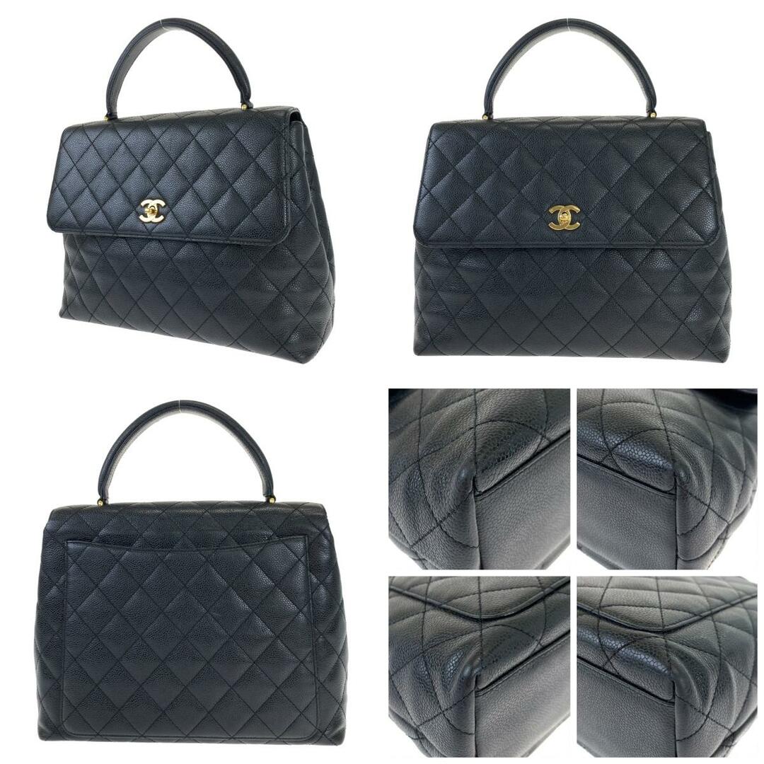 美品 CHANEL シャネル ヴィンテージ マトラッセ ココマーク ターンロック トップハンドル ブラック 黒 ゴールド金具 キャビアスキン ハンドバッグ トートバッグ レディース 403858