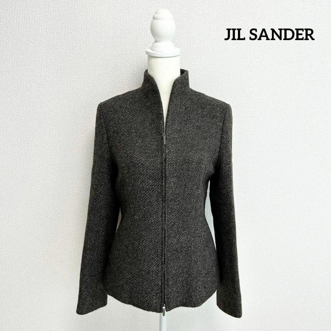 極美品 JIL SANDER アルパカ 比翼襟 ノーカラージャケット ブラウン