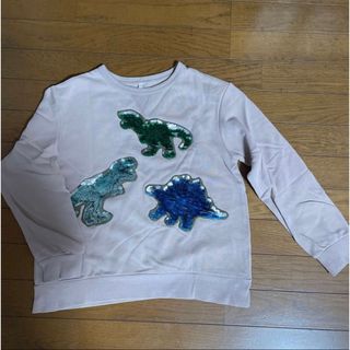 ジーユー(GU)のトレーナー　恐竜　150 GU ジーユー　アレンジ　 スウェット　ピンクベージュ(Tシャツ/カットソー)