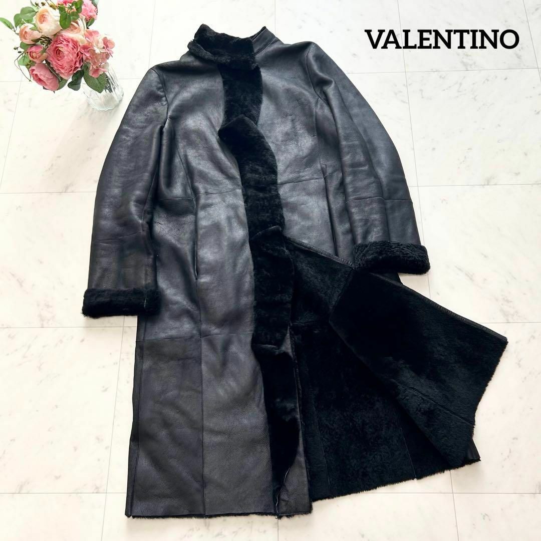 VALENTINO - 極美品 VALENTINO ROMA ラムレザー ムートンロングコート