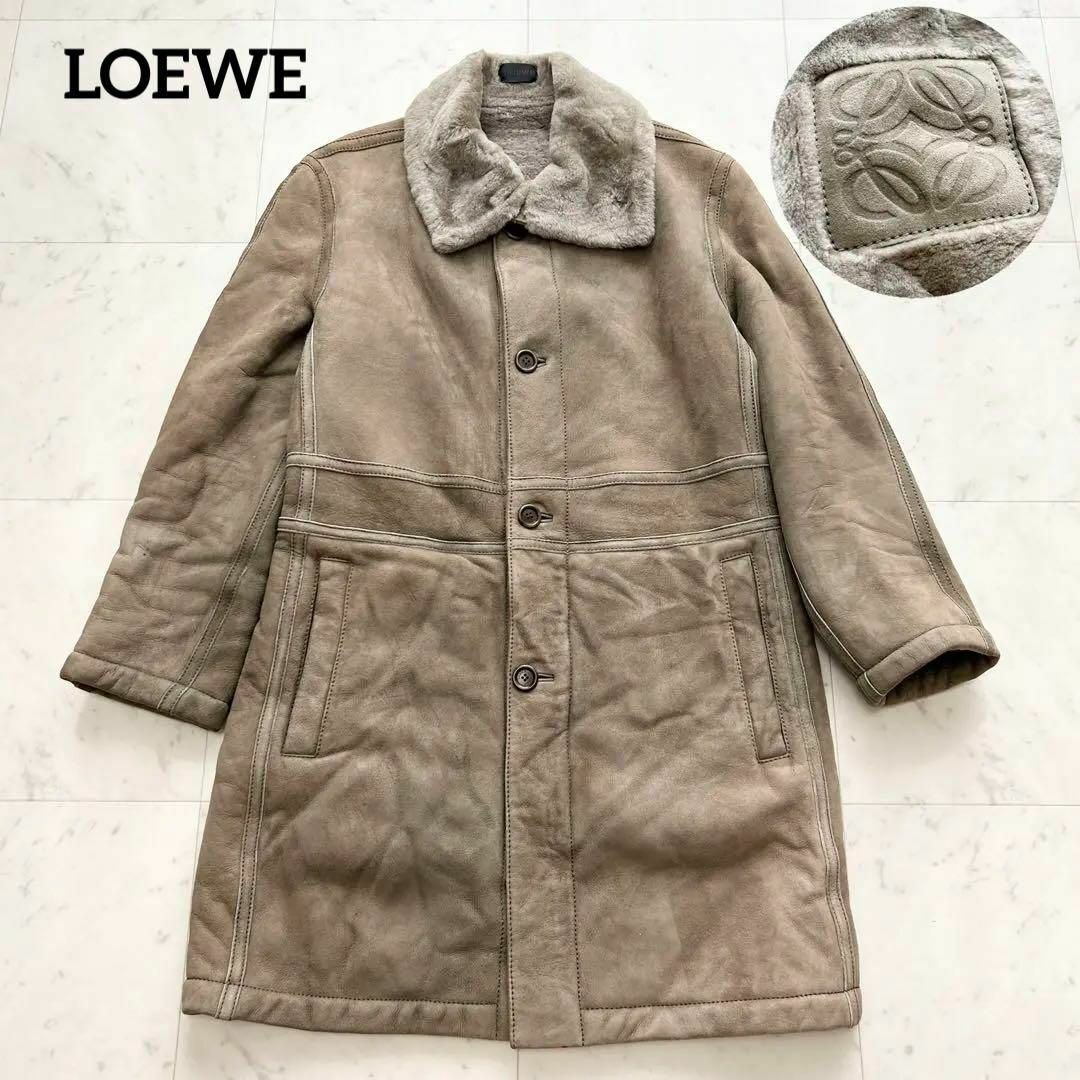 LOEWE ラムレザー ムートンロングコート ライトベージュ 50