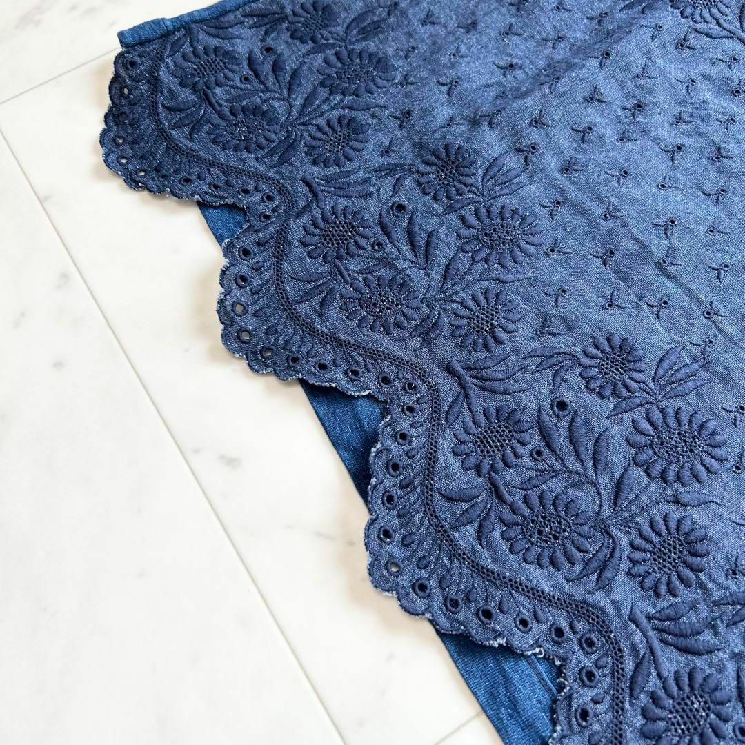 45R - 美品 45R インディゴ フラワー刺繍 リネン ノースリーブ