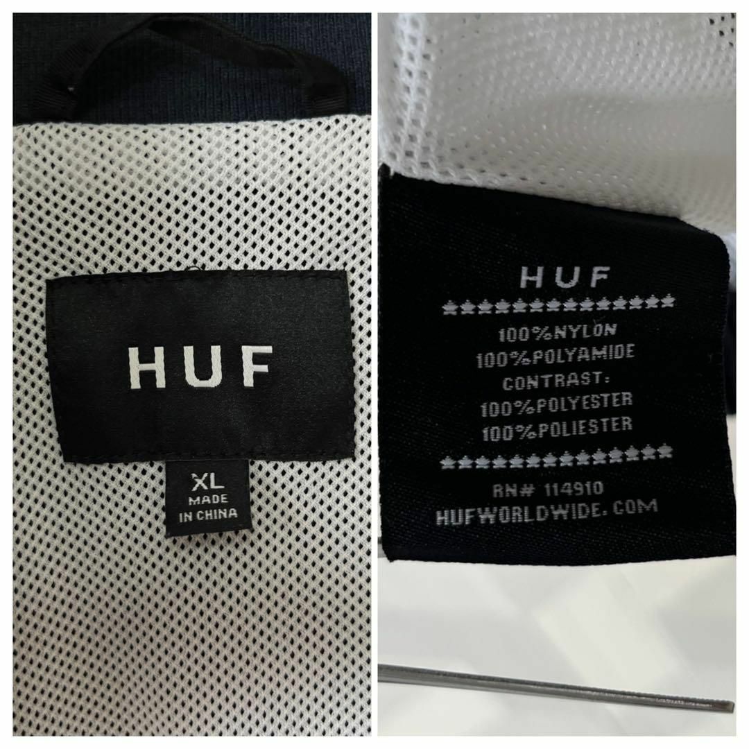 ジャケット/アウター【HUF】状態◯ サイズL 切り替え 刺繍ロゴ ナイロンジャケット 黒青 ハフ