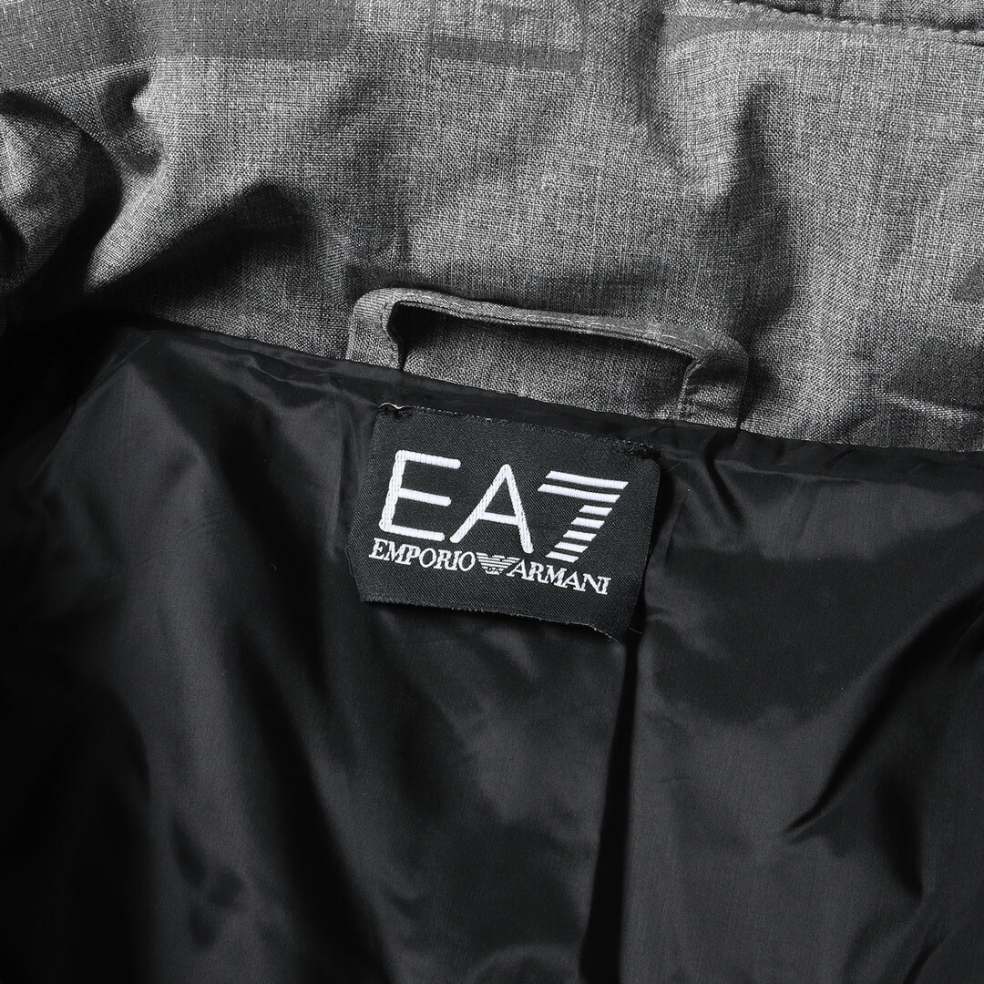 EMPORIO ARMANI エンポリオアルマーニ ジャケット サイズ:M 2020年モデル EA7 リフレクターロゴ 総柄 中綿 フード ジャケット グレー アウター ブルゾン コート【メンズ】【美品】