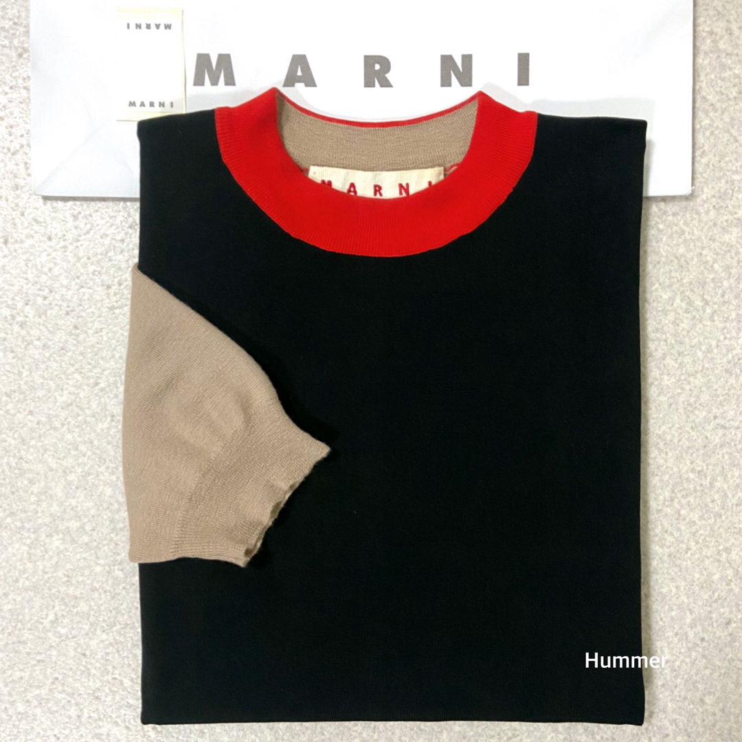 Marni(マルニ)の国内正規品 美品 38 カシミヤ／ナイロン 異素材切り替えし マルニ 半袖ニット レディースのトップス(ニット/セーター)の商品写真