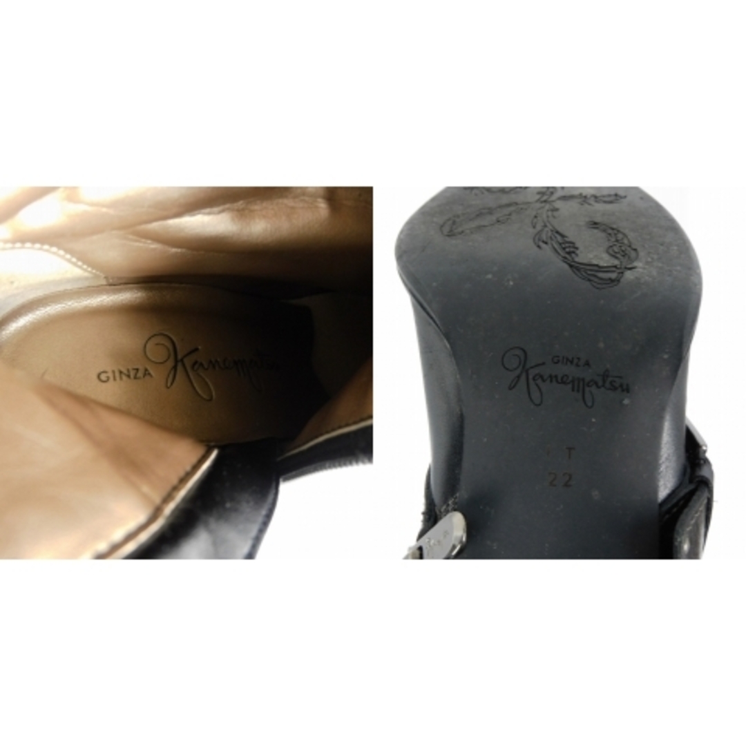 GINZA Kanematsu(ギンザカネマツ)の銀座かねまつ ロングブーツ レザー スクエアトゥ ローヒール ベルト 22 黒 レディースの靴/シューズ(ブーツ)の商品写真