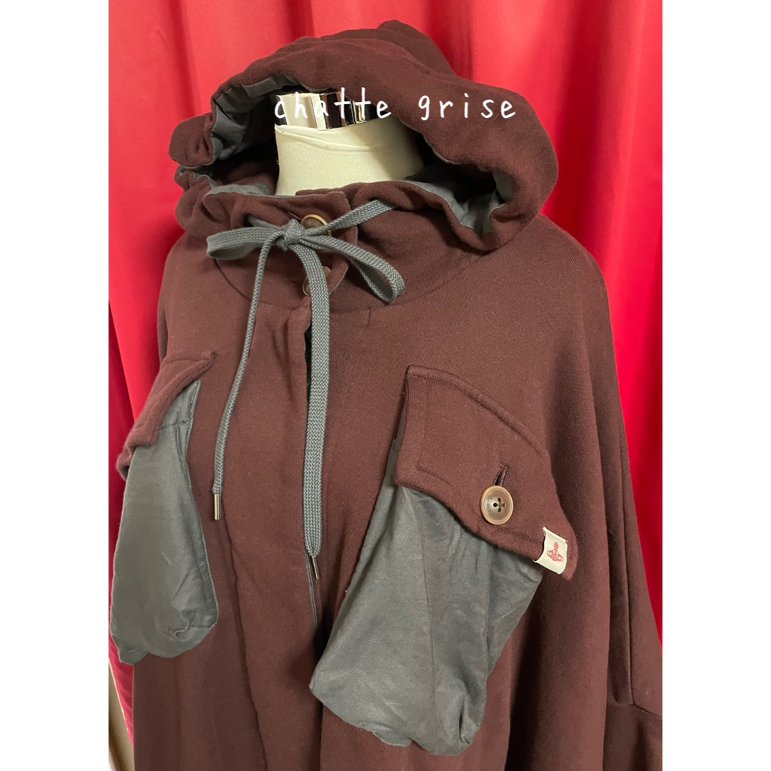 Vivienne Westwood(ヴィヴィアンウエストウッド)のヴィヴィアン異素材ビッグポンチョコート変型フードユニセックスsacai二階堂林檎 レディースのジャケット/アウター(ポンチョ)の商品写真