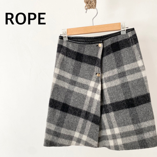 ロペ(ROPE’)のROPE ロペ　チェック柄　巻きスカート　毛87%(ひざ丈スカート)