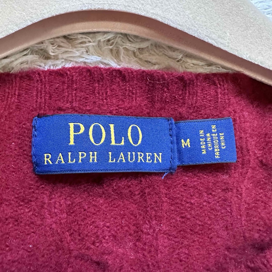 POLO RALPH LAUREN(ポロラルフローレン)のポロラルフローレン　クールネックコットンケーブルニット　レッド　ポニー刺繍ロゴ レディースのトップス(ニット/セーター)の商品写真