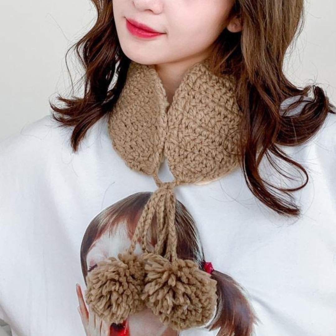 イヤーマフラー ニット耳当て  ケーブル編み ボア素材 防寒対策 ブラウン レディースのファッション小物(イヤーマフ)の商品写真