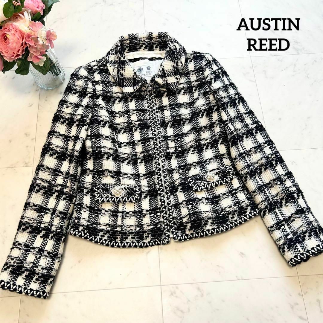 極美品 AUSTIN REED ツイード 2wayジャケット ビジューボタン